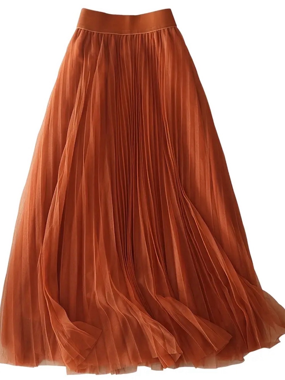 Rust Orange Pleated Maxi Skirt with Elastic Waist - Picture 2 of 3